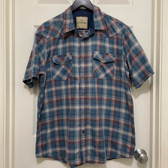 Outdoor Life Other - Outdoor Life Plaid Short Sleeve Button Up Shirt Cotton Men's Large Blue Red